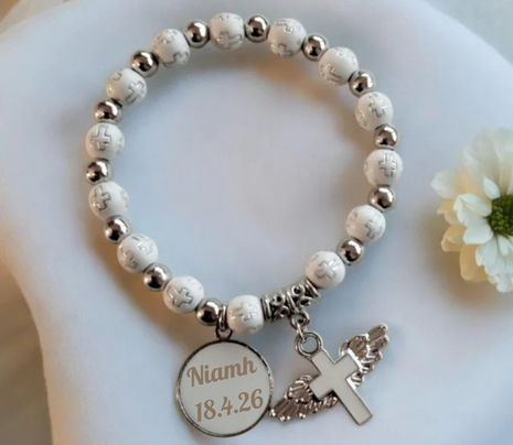 Personalised Pearl Bracelet with Cross Detail
